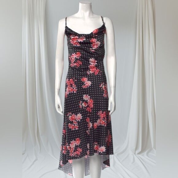 IEENA for Mac Duggal Cowl Neck Floral & Polkadot Print Dress - Picture 1 of 7